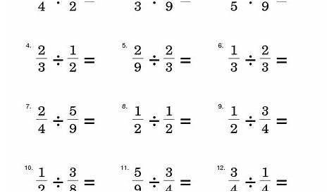 division of fractions worksheets printable