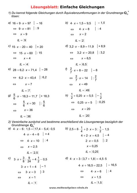 Ein system von linearen gleichungen in mehreren unbekannten lässt sich als eine. Mathe Gleichungen - Arbeitsblätter