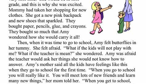 Reading Comprehension Worksheet - Amy Goes To First Grade