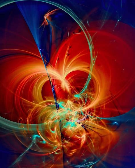 An Abstract Painting With Blue Red And Yellow Swirls In The Center On
