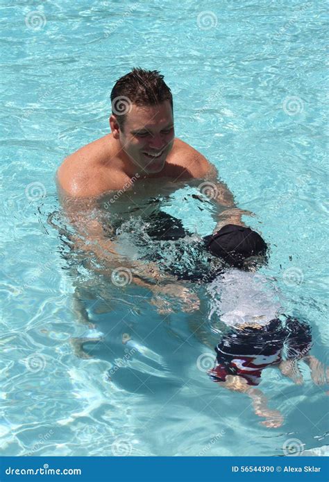 Father And Son Wim In Pool Stock Photo Cartoondealer Com