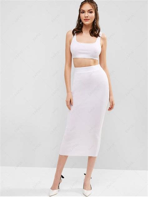 54 Off 2021 Ribbed Bodycon Skirt Set In White Zaful