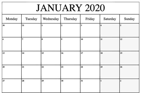 Dashing Monthly Monday To Sunday Calendars 2020 Printable Free Blank