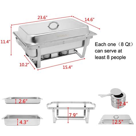 Rovsun 8 Qt 4 Pack Full Size Stainless Steel Chafing Dishes Buffet Set