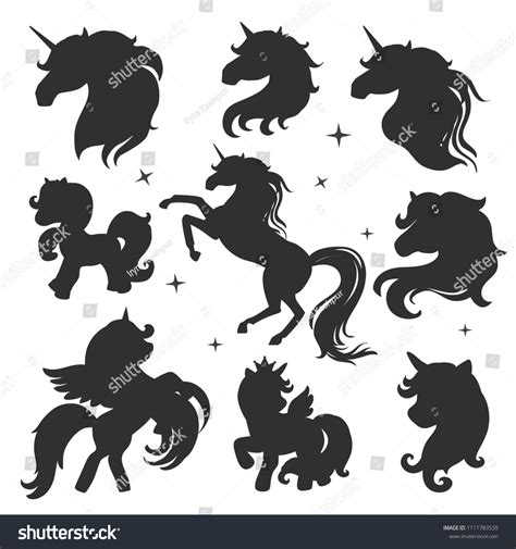 Silhouette Unicorns Collection On White Background Stock Vector