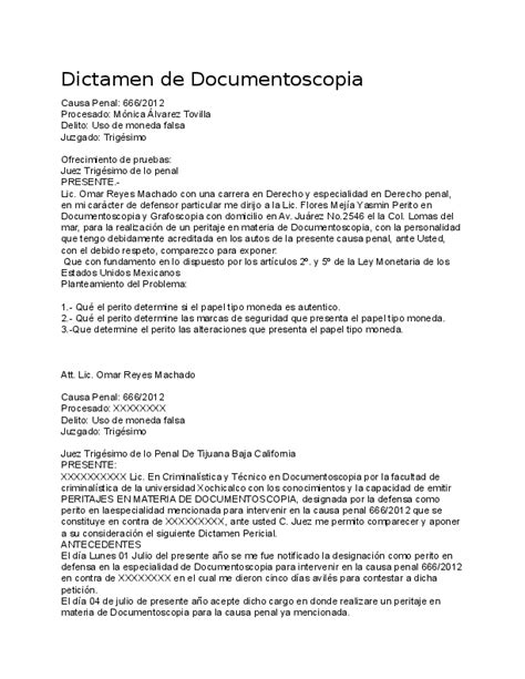 Formato De Dictamen En Documentoscopia Prodesma