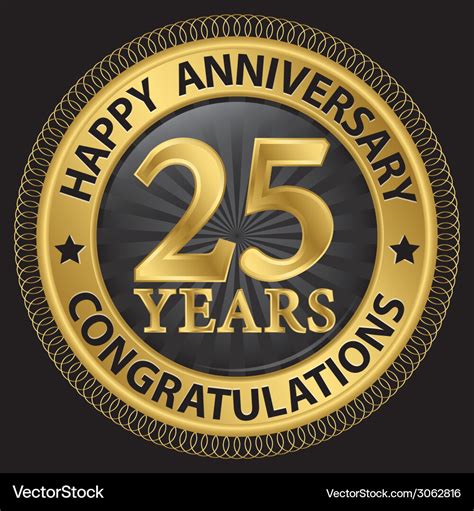 25 Years Happy Anniversary Congratulations Gold Vector Image