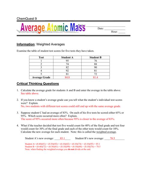 4.35% have a mass of 49.9461 amu, 83.79% have amass of 51.9405 amu, 9.50% have a mass of 52.9407 amu, and 2.36% have a mass of 53.9389 what is the average atomic mass of atom x? Information: Average Atomic Mass