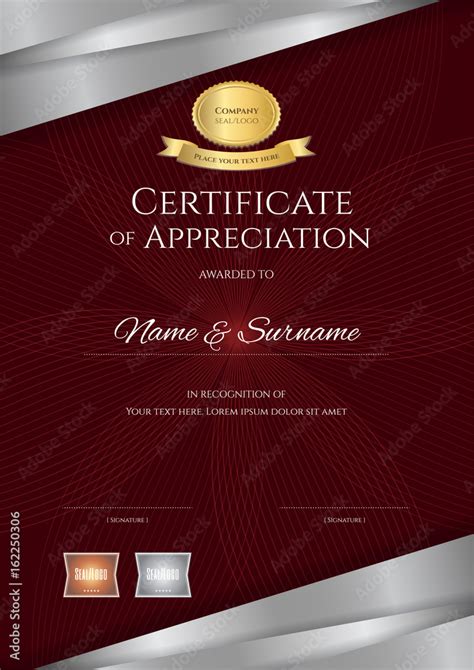 Portrait Luxury Certificate Template With Elegant Red And Silver Border