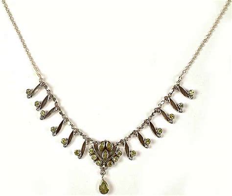 Designer Faceted Peridot Necklace Exotic India Art