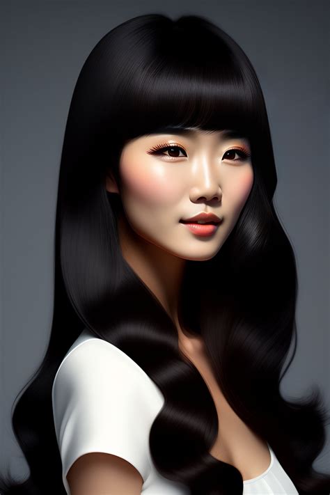 Lexica Eurasian Girl Medium Length Black Hair Little Nose Coated