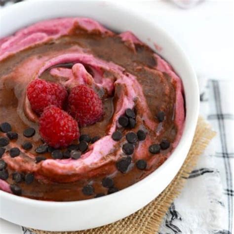 Raspberry Banana Soft Serve With Chocolate Swirl Fit Foodie Finds
