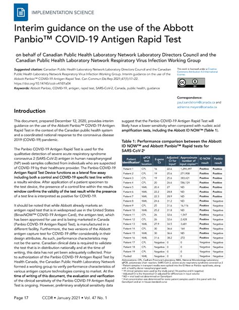 A rapid covid test is a type of diagnostic test. Interim guidance on the use of Abbott Panbio COVID-19 antigen rapid test, CCDR 47(1) - Canada.ca