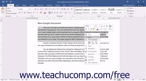 word 2016 tutorial cutting copying and pasting microsoft training youtube