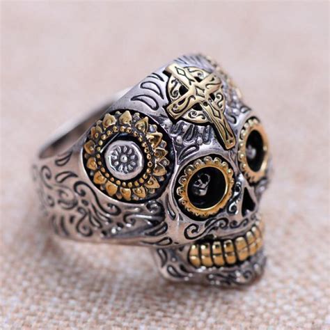 2020 Real Solid 925 Sterling Silver Skull Rings For Men Retro Pure Gold