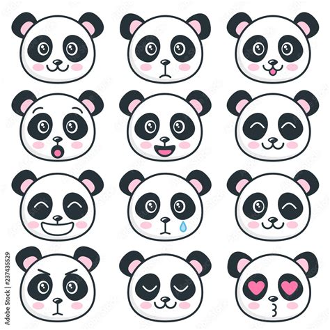 Cute Panda Faces With Different Emotions Isolated On White Stock Vector