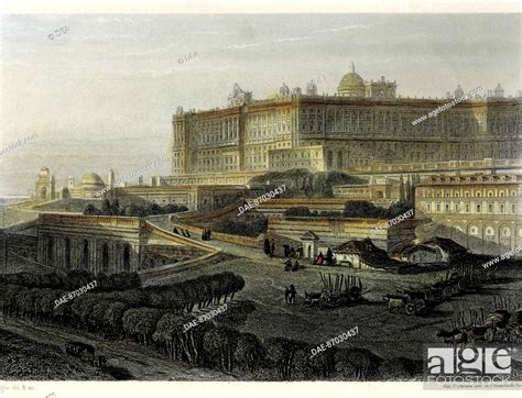 Spain 19th Century Madrid The Royal Palace Engraving Stock Photo