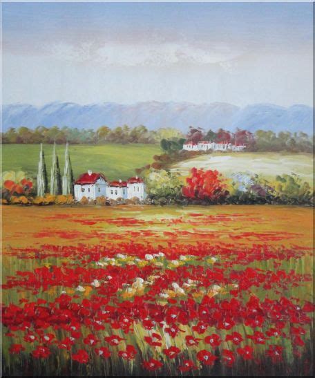 Tuscany Poppies Field In Italian Oil Painting Landscape Italy