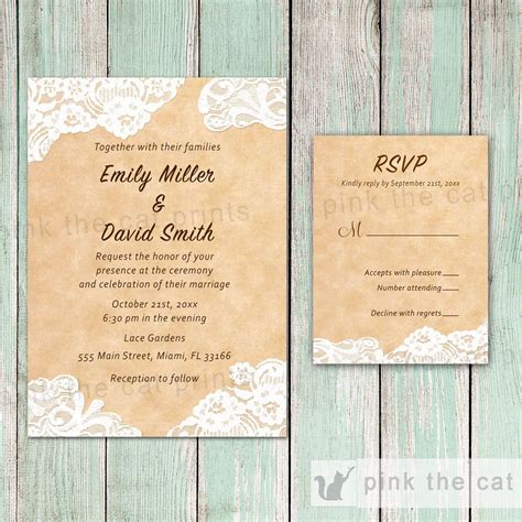lace rustic wedding invitation and rsvp card 2 pink the cat teal wedding invitations wedding