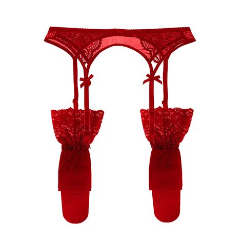 Womens Lace Garter Belt Metal Clips Suspender Belt And Stockings