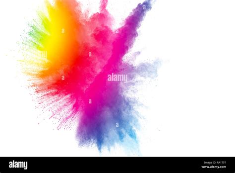 Abstract Multicolored Powder Explosion On White Background Freeze