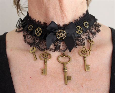 Steampunk Gothic Choker Necklace Collar Neck Cuff With Cogs And Keys