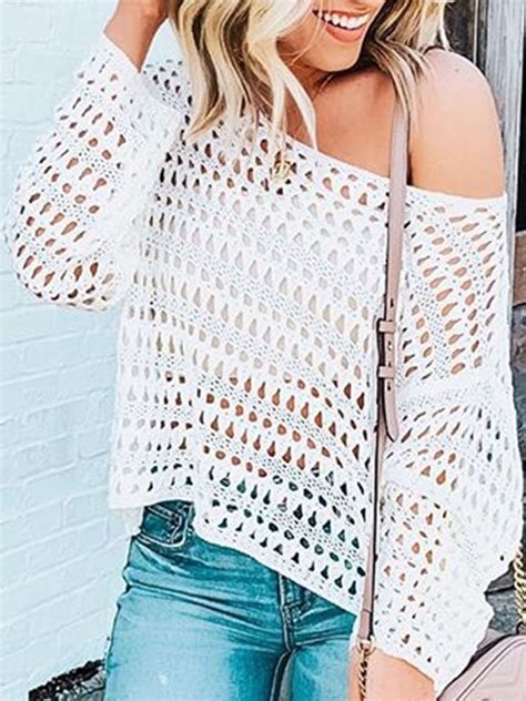 Hollow Out Crochet White Smock Top