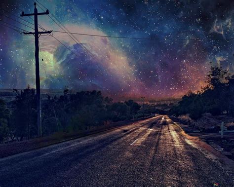 Country Road At Starry Night 4k Wallpaper Download
