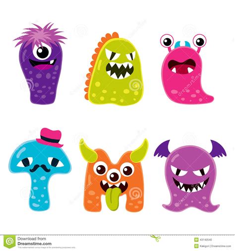 Cute Monster Mascot Characters Stock Vector Illustration