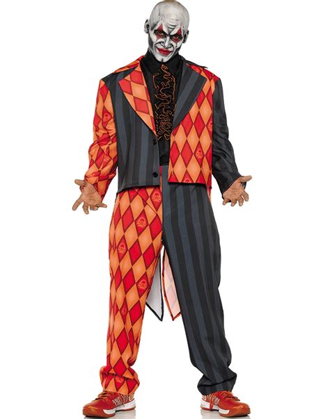 Thriller Mens Scary Orange Black Clown Jester Tuxedo Halloween Costume Os