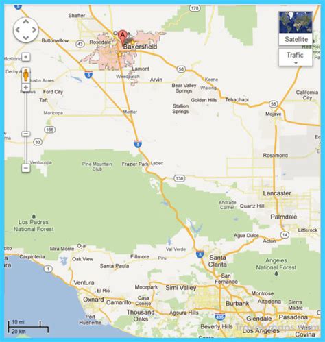 Map Of Bakersfield California Travelsmapscom