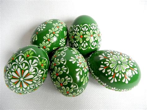 Set Of 5 Green Hand Decorated Colours Painted Chicken Easter Etsy