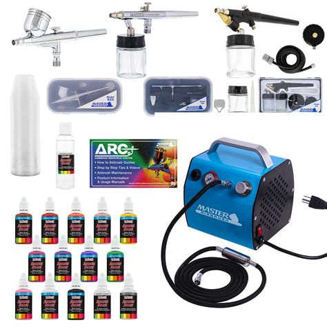 Pro 3 Airbrush System Kit Air Compressor 12 Color Paint Set Hobby Art