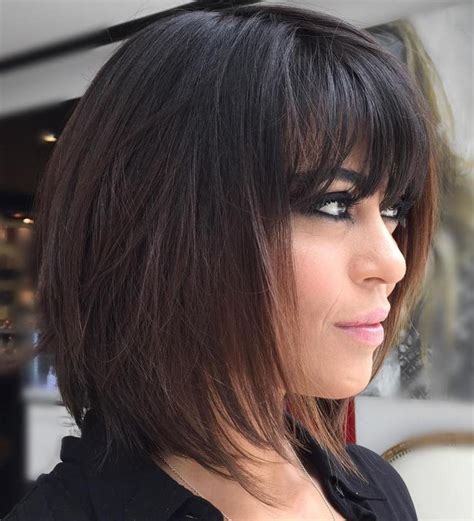 47 medium length haircuts with bangs eazy glam