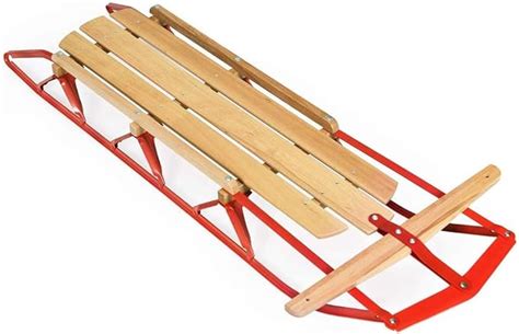 54 Kids Wooden Snow Sled With Metal Runners And Steering Bar Snow