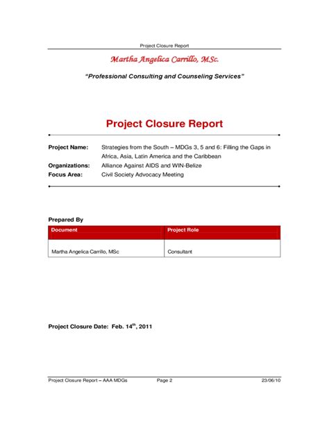 Project Closure Report Free Download