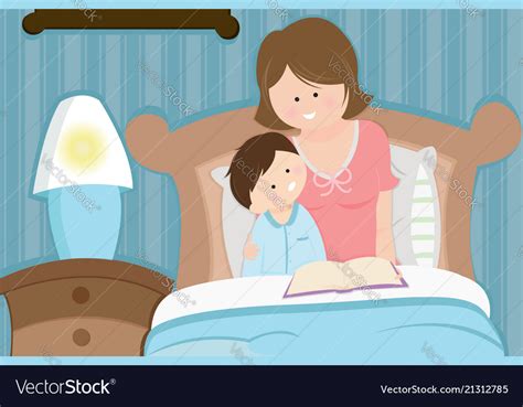 Mother And Son Reading Bedtime Story Royalty Free Vector