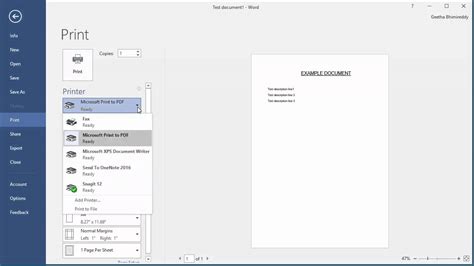 How To Print A Document As Pdf In Word 2016 Youtube