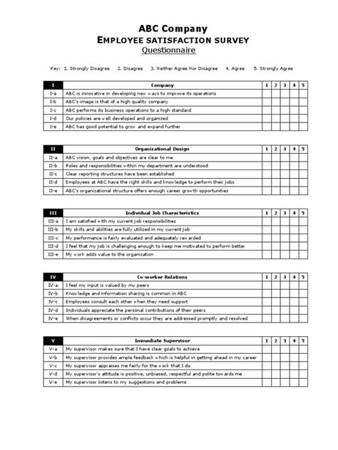 Employee Satisfaction Survey Form Job Satisfaction Equal Opportunity