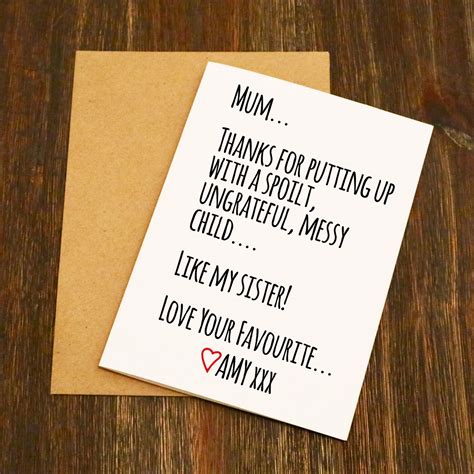 Celebrate a dear sister who's a great mom! Thanks For Putting Up With.... Siblings Mother's Day Card | Mothers day cards, Cards, Funny ...