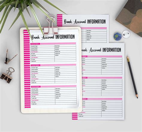 Printable Bank Account Information Tracker Pdf 85 X 11 Size Etsy Uk