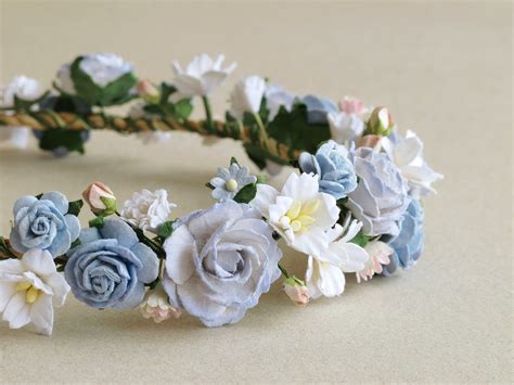 Flower Crown Serenity Blue Paper Flower Head Band Made Of