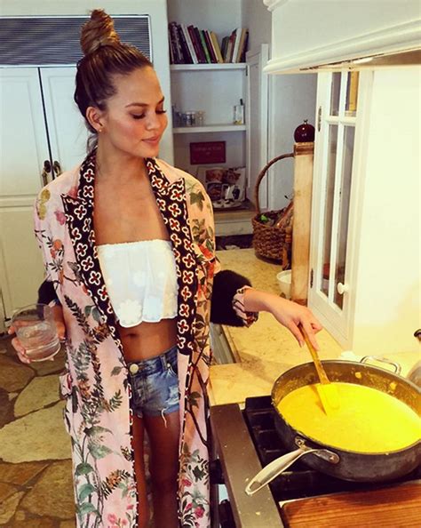 Chrissy Teigen Rocks A Crop Top And Daisy Dukes While Making Mother S Day Brunch