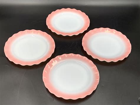 Pink Milk Glass Dinner Plate Ruffle Mcm Hazel Atlas Crinoline