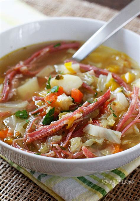 Crumble bacon over corned beef. Corned Beef and Cabbage Soup - Celiac Disease Foundation