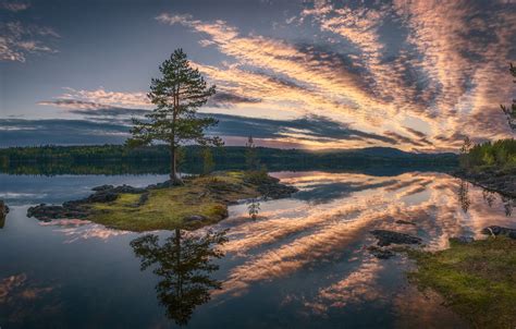 Wallpaper Forest Clouds Lake Reflection Tree Island Norway Pine