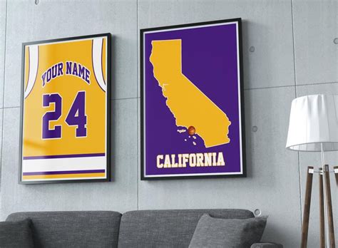 Los Angeles Lakers Jersey And Map Poster Print Personalized Etsy