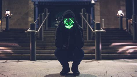 Anonymous Hoodie Guy Green Neon Mask
