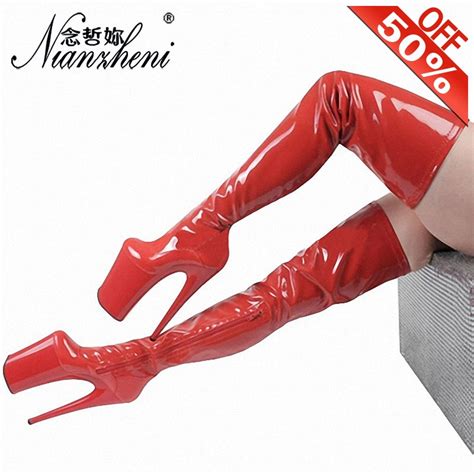8 Inch Fetish Sexy Goth Red Pole Dancing 20cm Knee High Boots For Women Long Gothic Platform