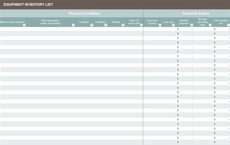 Equipment Inventory Template Equipment Inventory